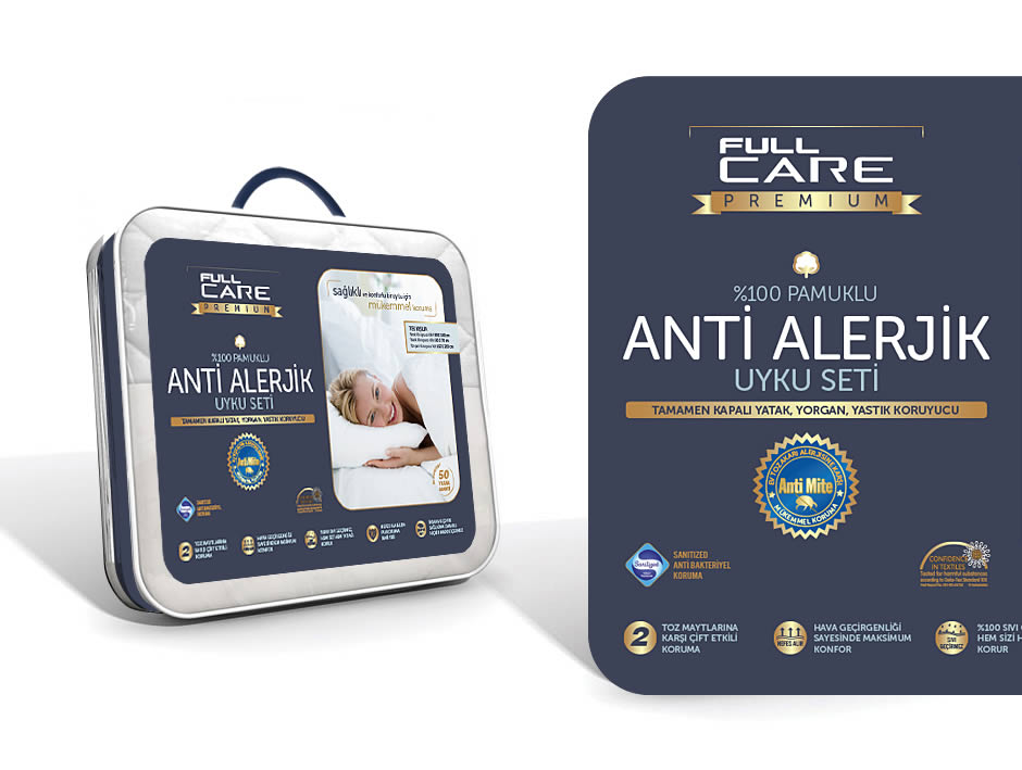 Caretex FullCare Premium %100 Pamuklu, Antialerjik ve Sıvı Geçirmez Uyku Seti
